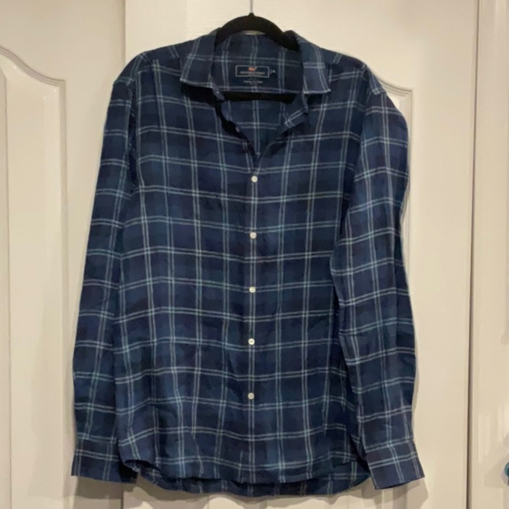 Vineyard Vines Blue Casual Button Down Classic Fit Linen Shirt